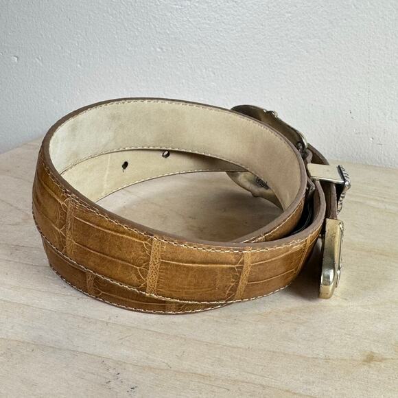 Brighton vintage Light Tan Leather Belt Silver Classic Small 28-30” Croc Emboss - Picture 3 of 5